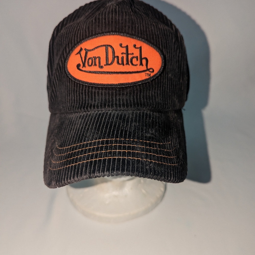 Von Dutch Black Corduroy Mesh Snapback Trucker Hat